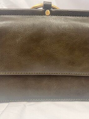 Joy Susan Aria Ring Bag Olive Green Vegan Leather Crossbody Brass Handle